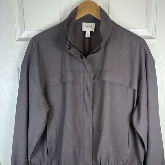Nine West Taupe Gray Lightweight Bomber Jacket Full Zip Elastic Hem Women’s L - Picture 2 of 16